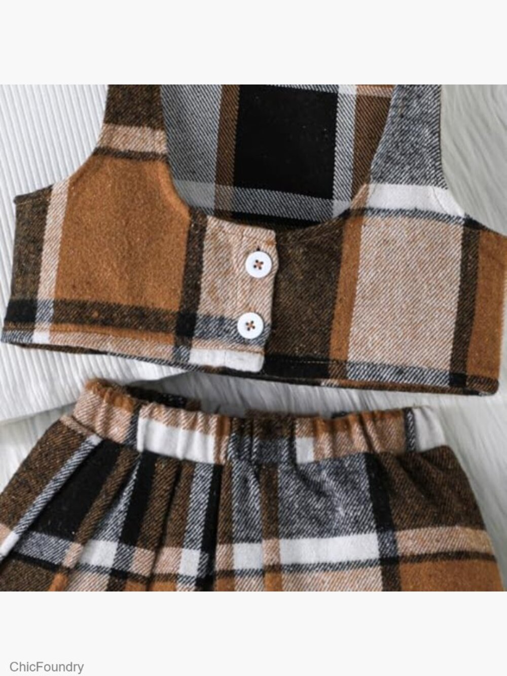 Toddler Girls Christmas Puff Sleeve Knit Top Vest Plaid Skirt Set 2-11T - Picture 6 of 7